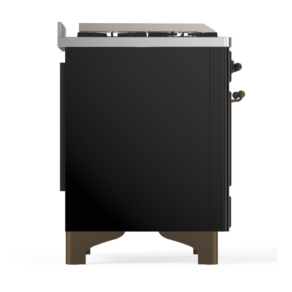 Ilve UM36FNR3BKBLP Ilve Um36Fnr3Bkblp Majestic Iii 36 Inch Dual Fuel Range With 6 Black Brass Burners And Griddle, Dual Function Burner Up To 25,000 Btu (Triple Glass Door, Glossy Black, Burnished, Liquid Propane)