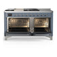 Ilve UM60FSNR3BGC Ilve Um60Fsnr3Bgc Majestic Iii 60 Inch Dual Fuel Range With 7 Burners, Griddle And French Top, Dual Function Burner With Up To 25,000 Btu (Natural Gas, Triple Glass Door, Blue Grey, Chrome)