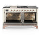 Ilve UM60FSQNR3AWP Ilve Um60Fsqnr3Awp Majestic Iii 60 Inch Dual Fuel Range With 7 Burners, Griddle And French Top, Dual Function Burner With Up To 25,000 Btu (Natural Gas, Solid Door, Antique White, Copper)