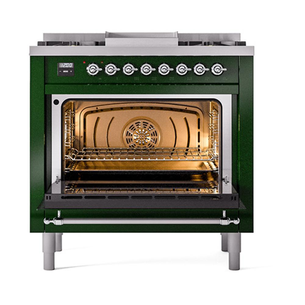 Ilve UN36FNMPEGC Ilve Un36Fnmpegc Nostalgie Ii Noblesse 36" Dual Fuel Range (Natural Gas, Triple Glass Door, Emerald Green, Chrome)