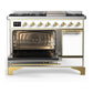 Ilve UM48FQNR3WHG Ilve Um48Fqnr3Whg Majestic Iii 48 Inch Dual Fuel Range With 8 Burners And Griddle, Dual Function Burner Up To 25,000 Btu (Natural Gas, Solid Door, White, Brass)