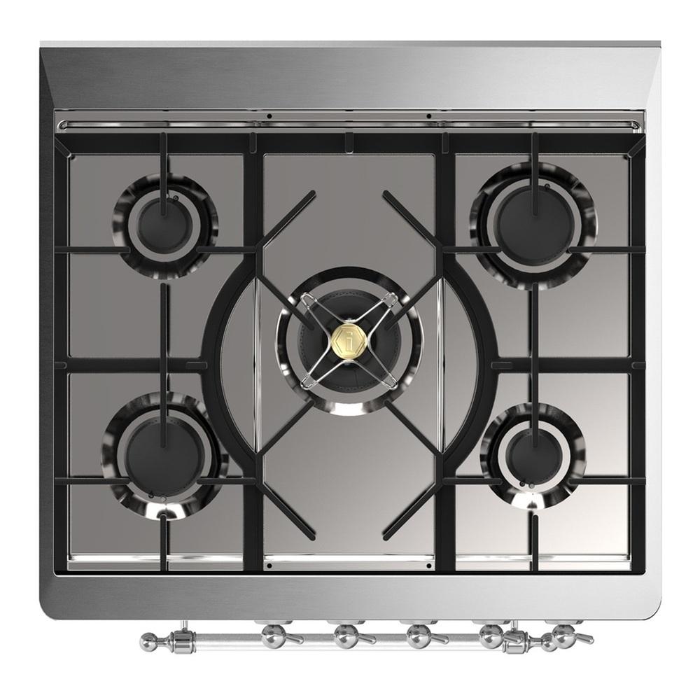 Ilve UM30QNR3SSC Ilve Um30Qnr3Ssc Majestic Iii 30 Inch Dual Fuel Range With 5 Black Brass Burners, Dual Function Burner Up To 25,000 Btu (Natural Gas, Solid Door, Stainless Steel, Chrome)