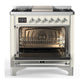 Ilve UM36FQNR3AWCLP Ilve Um36Fqnr3Awclp Majestic Iii 36 Inch Dual Fuel Range With 6 Black Brass Burners And Griddle, Dual Function Burner Up To 25,000 Btu (Solid Door, Antique White, Chrome, Liquid Propane)