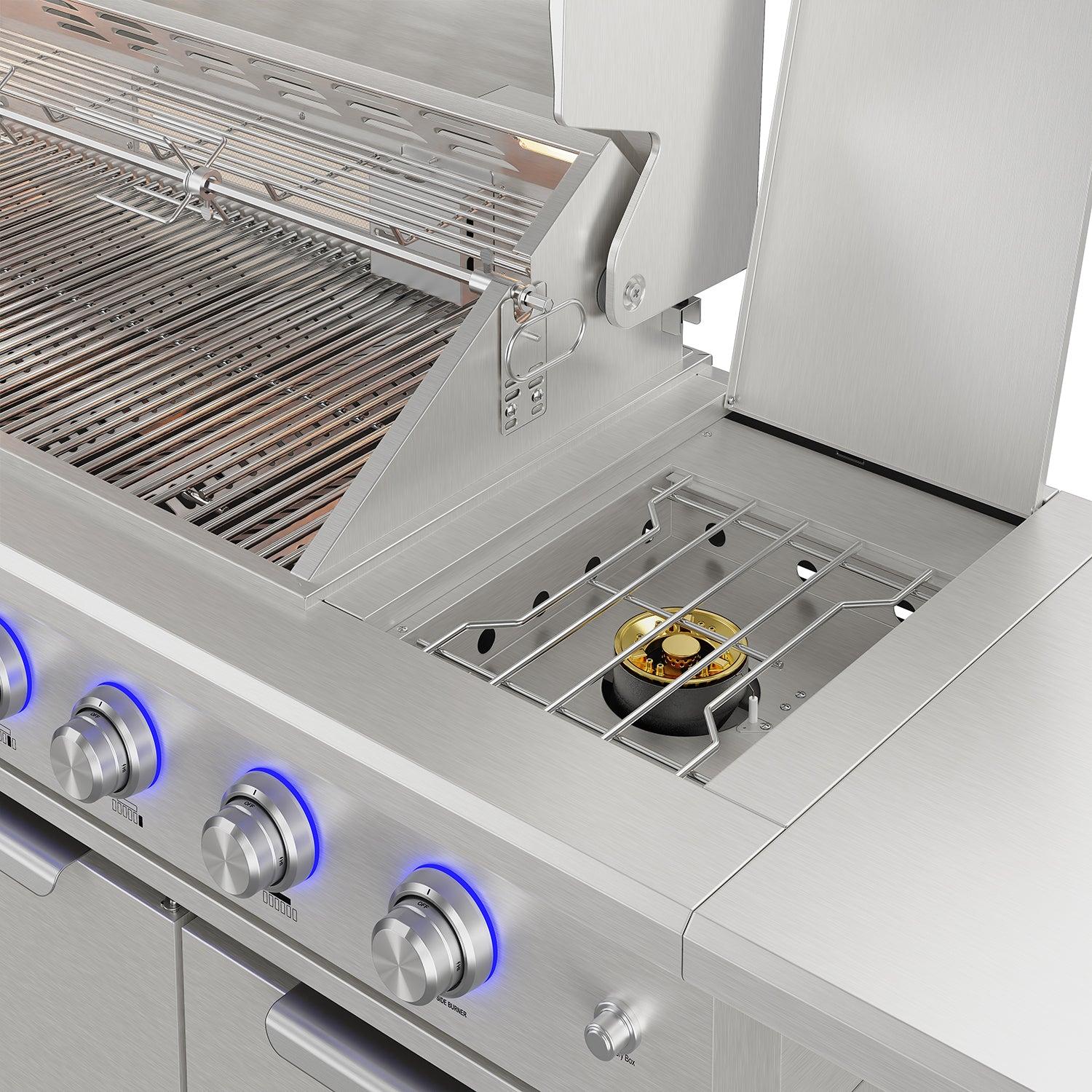 Thor Kitchen TBG573P 10 Ft. Outdoor Kitchen Island With Gas Grill & Side Burner, Sink & Drawer 77,000 Btu - Stainless Steel