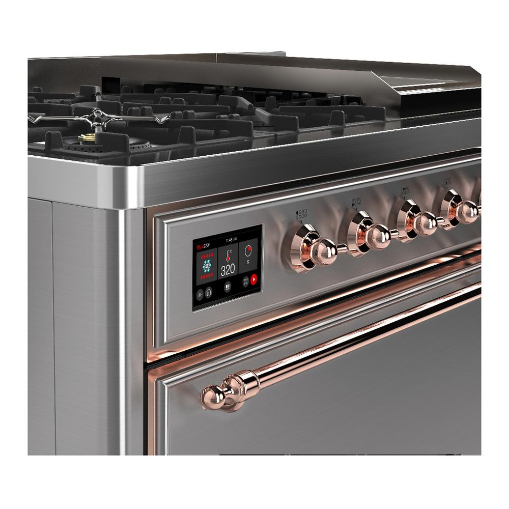 Ilve UM48FQNR3SSP Ilve Um48Fqnr3Ssp Majestic Iii 48 Inch Dual Fuel Range With 8 Burners And Griddle, Dual Function Burner Up To 25,000 Btu (Natural Gas, Solid Door, Stainless Steel, Copper)