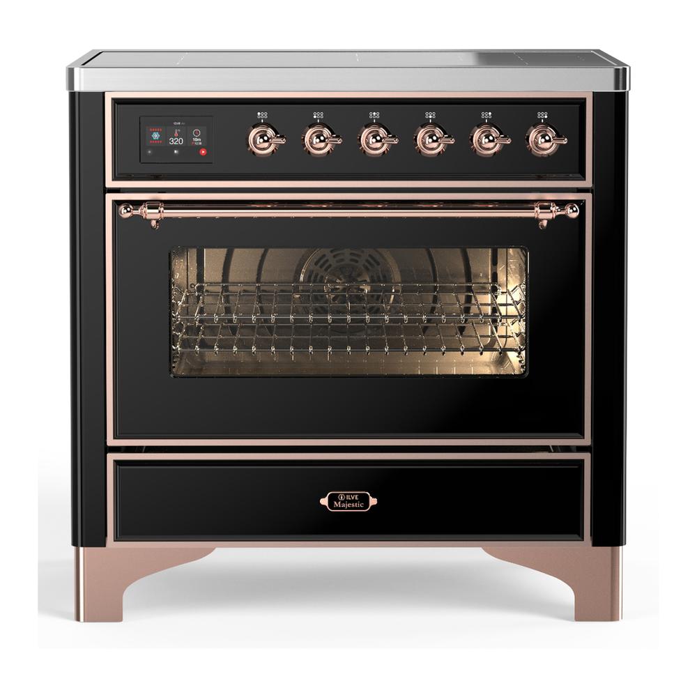 Ilve UMIB36NR3BKP Ilve Umib36Nr3Bkp Majestic Iii 36 Inch Induction Range With 6 Elements, 3.5 Cu. Ft. Total Oven Capacity (Triple Glass Door, Glossy Black, Copper)