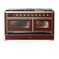 Ilve UM60FNR3BUG Ilve Um60Fnr3Bug Majestic Iii 60 Inch Dual Fuel Range With 9 Burners And Griddle, Dual Function Burner Up To 25,000 Btu (Natural Gas, Triple Glass Door, Burgundy, Brass)