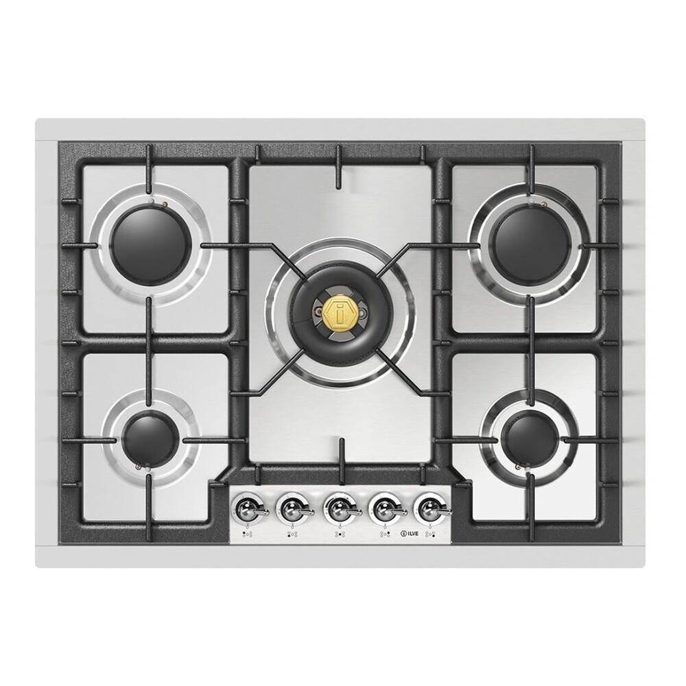 Ilve UHCPT75NSSCLP Ilve Uhcpt75Nssclp Nostalgie Ii 30 Inch Built-In Gas Cooktop With 5 Burners, In Stainless Steel (Liquid Propane, Chrome)