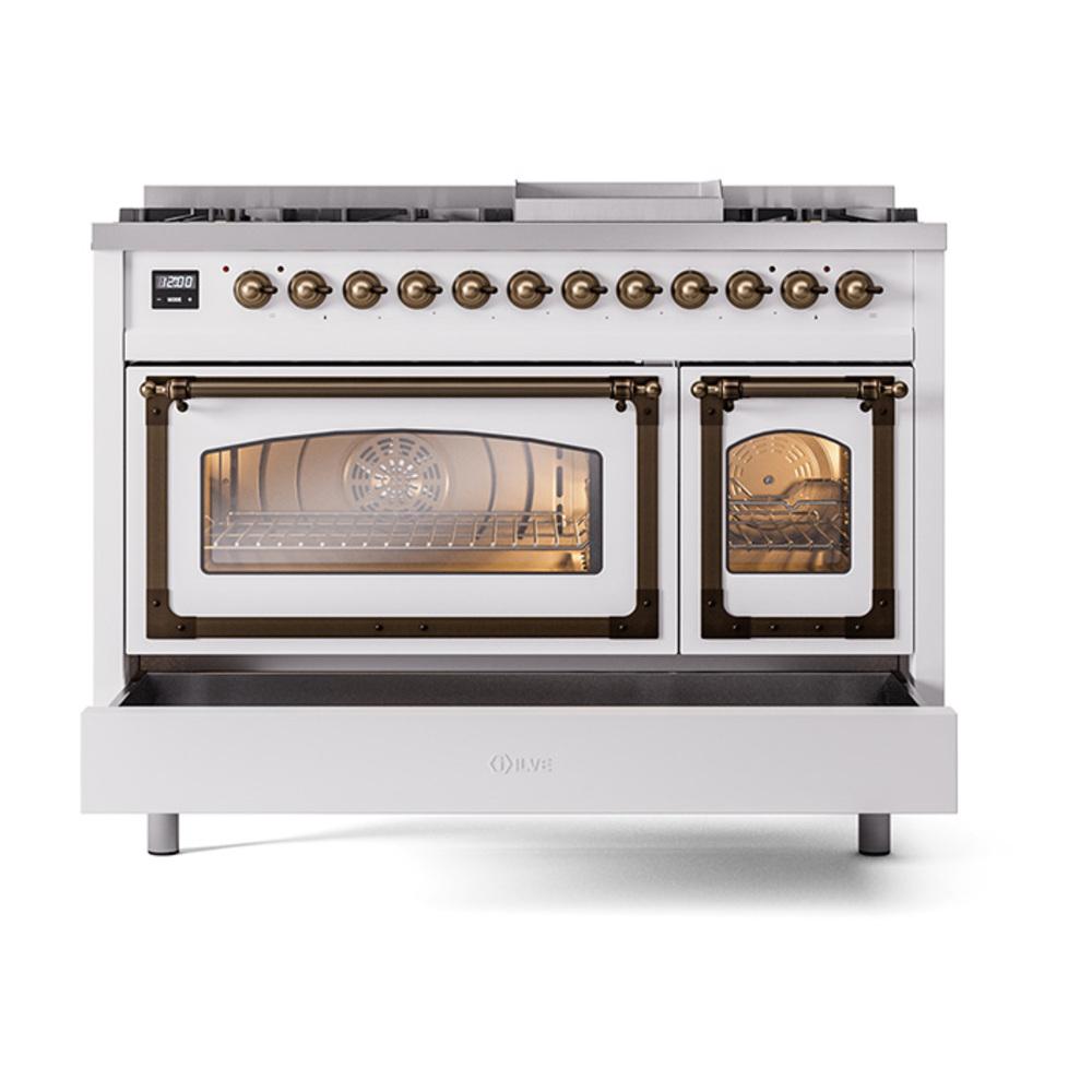 Ilve UN48FNMPRABLP Ilve Un48Fnmprablp Nostalgie Ii Noblesse 48" Dual Fuel Range (8 Sealed Burners + Griddle, Liquid Propane, Triple Glass Door, Ral, Burnished)