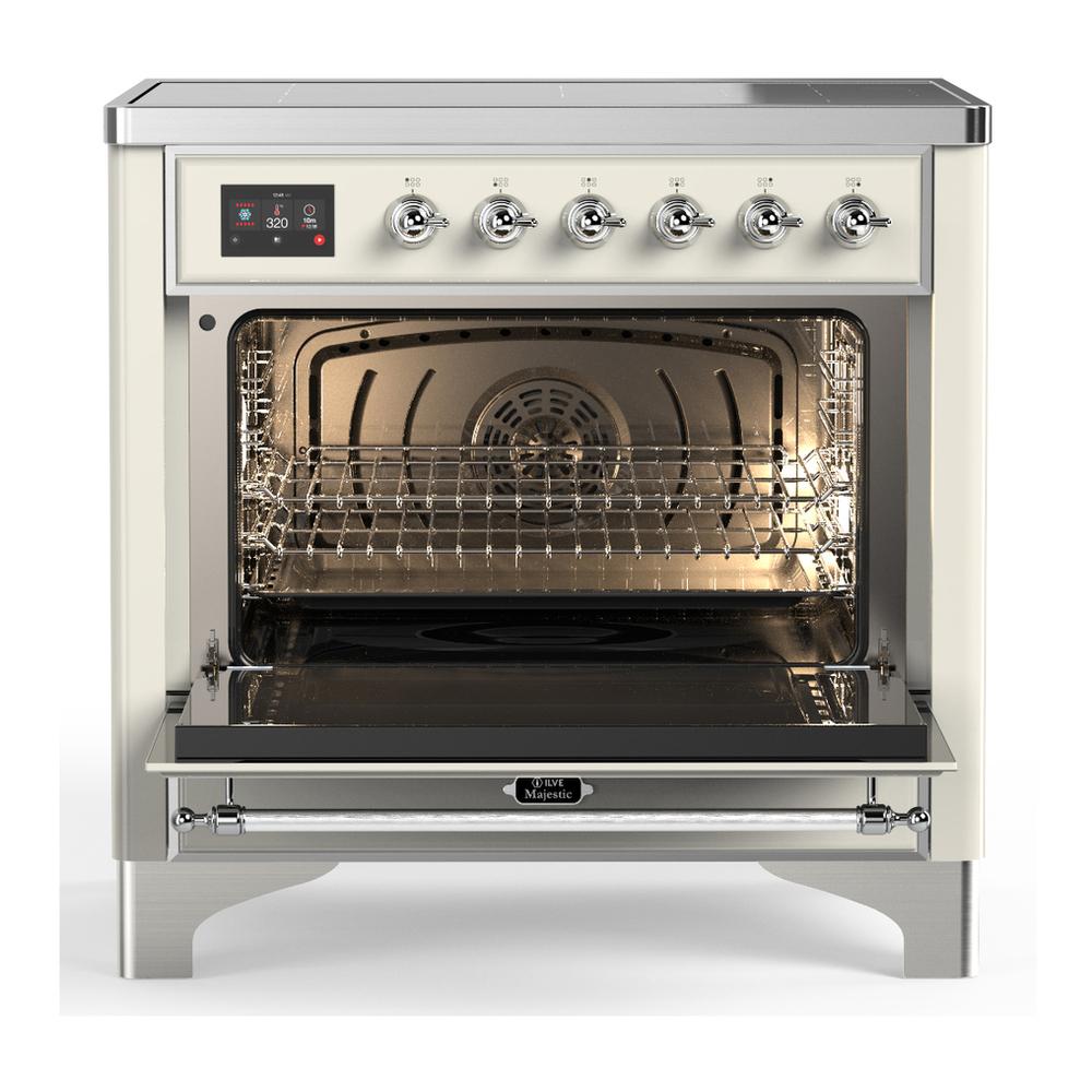 Ilve UMIB36QNR3AWC Ilve Umib36Qnr3Awc Majestic Iii 36 Inch Induction Range With 6 Elements, 3.5 Cu. Ft. Total Oven Capacity (Solid Door, Antique White, Chrome)
