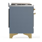 Ilve UM60FQNR3BGG Ilve Um60Fqnr3Bgg Majestic Iii 60 Inch Dual Fuel Range With 9 Burners And Griddle, Dual Function Burner Up To 25,000 Btu (Natural Gas, Solid Door, Blue Grey, Brass)