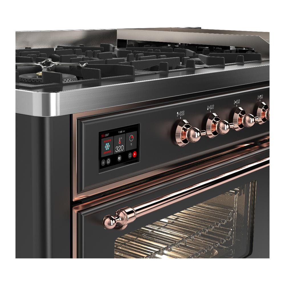 Ilve UM60FNR3MGP Ilve Um60Fnr3Mgp Majestic Iii 60 Inch Dual Fuel Range With 9 Burners And Griddle, Dual Function Burner Up To 25,000 Btu (Natural Gas, Triple Glass Door, Graphite Matte, Copper)