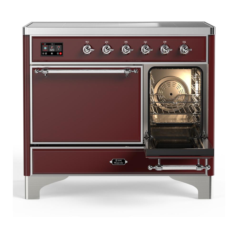 Ilve UMDIB40QNR3BUC Ilve Umdib40Qnr3Buc Majestic Iii 40 Inch Induction Range With 6 Elements, 3.82 Cu. Ft. Total Oven Capacity (Solid Door, Burgundy, Chrome)
