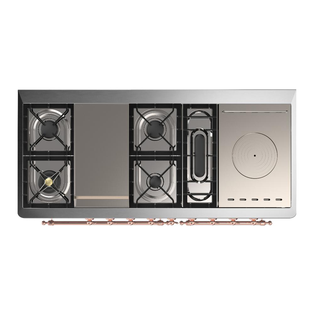 Ilve UM60FSQNR3MBP Ilve Um60Fsqnr3Mbp Majestic Iii 60 Inch Dual Fuel Range With 7 Burners, Griddle And French Top, Dual Function Burner With Up To 25,000 Btu (Natural Gas, Solid Door, Midnight Blue, Copper)