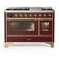 Ilve UM48FNR3BUG Ilve Um48Fnr3Bug Majestic Iii 48 Inch Dual Fuel Range With 8 Burners And Griddle, Dual Function Burner Up To 25,000 Btu (Natural Gas, Triple Glass Door, Burgundy, Brass)
