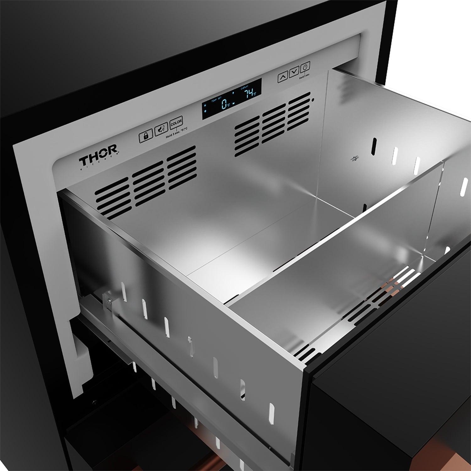 Thor Kitchen RZ24UBRSG 24 Inch Undercounter Built-In / Freestanding Drawer Freezer - Black/Rose Gold Gordon Ramsay Series