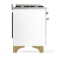 Ilve UM36FQNR3WHGLP Ilve Um36Fqnr3Whglp Majestic Iii 36 Inch Dual Fuel Range With 6 Black Brass Burners And Griddle, Dual Function Burner Up To 25,000 Btu (Solid Door, White, Brass, Liquid Propane)