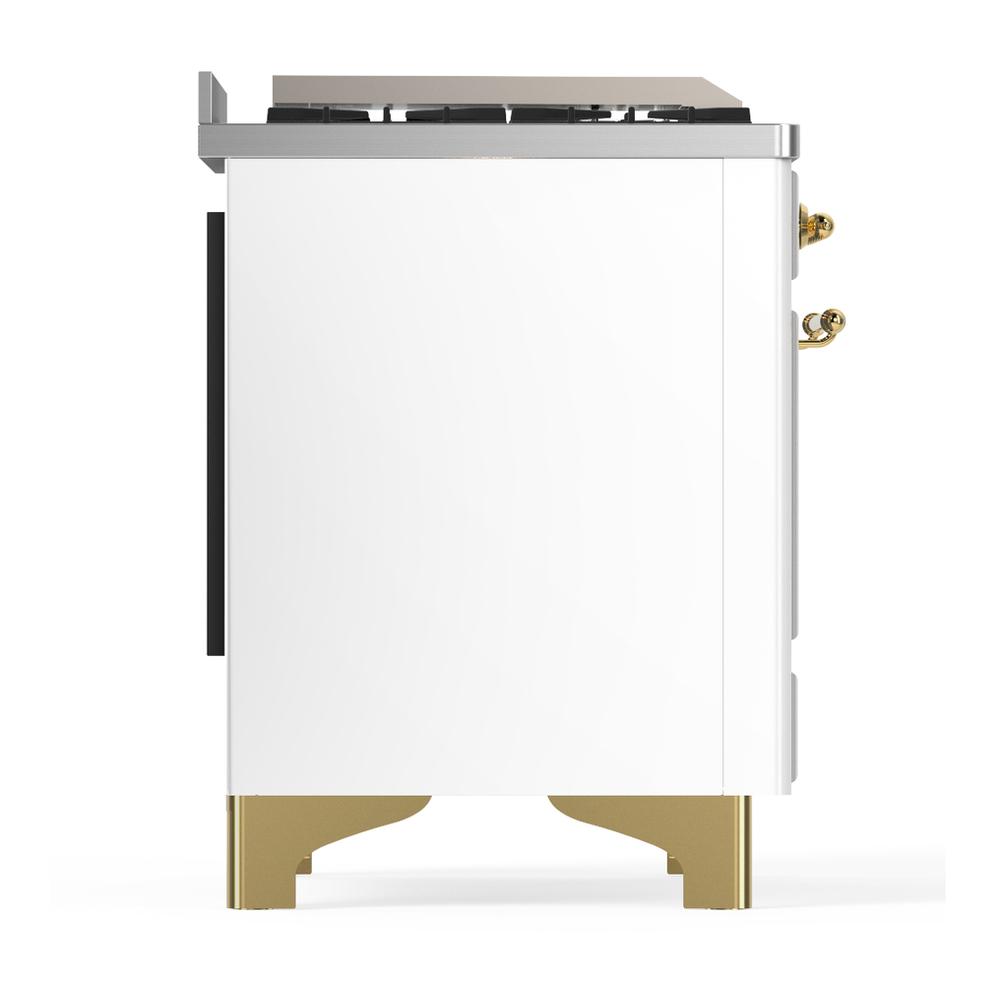 Ilve UM36FQNR3WHGLP Ilve Um36Fqnr3Whglp Majestic Iii 36 Inch Dual Fuel Range With 6 Black Brass Burners And Griddle, Dual Function Burner Up To 25,000 Btu (Solid Door, White, Brass, Liquid Propane)