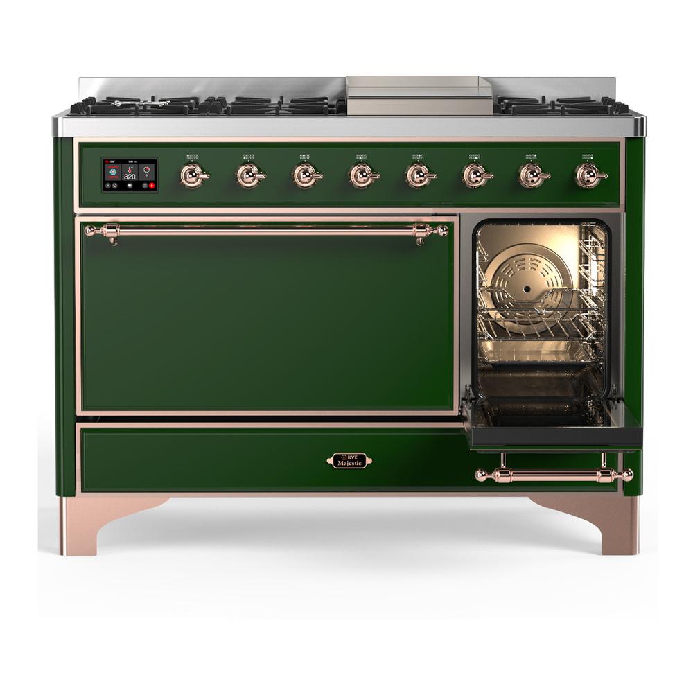 Ilve UM48FQNR3EGP Ilve Um48Fqnr3Egp Majestic Iii 48 Inch Dual Fuel Range With 8 Burners And Griddle, Dual Function Burner Up To 25,000 Btu (Natural Gas, Solid Door, Emerald Green, Copper)