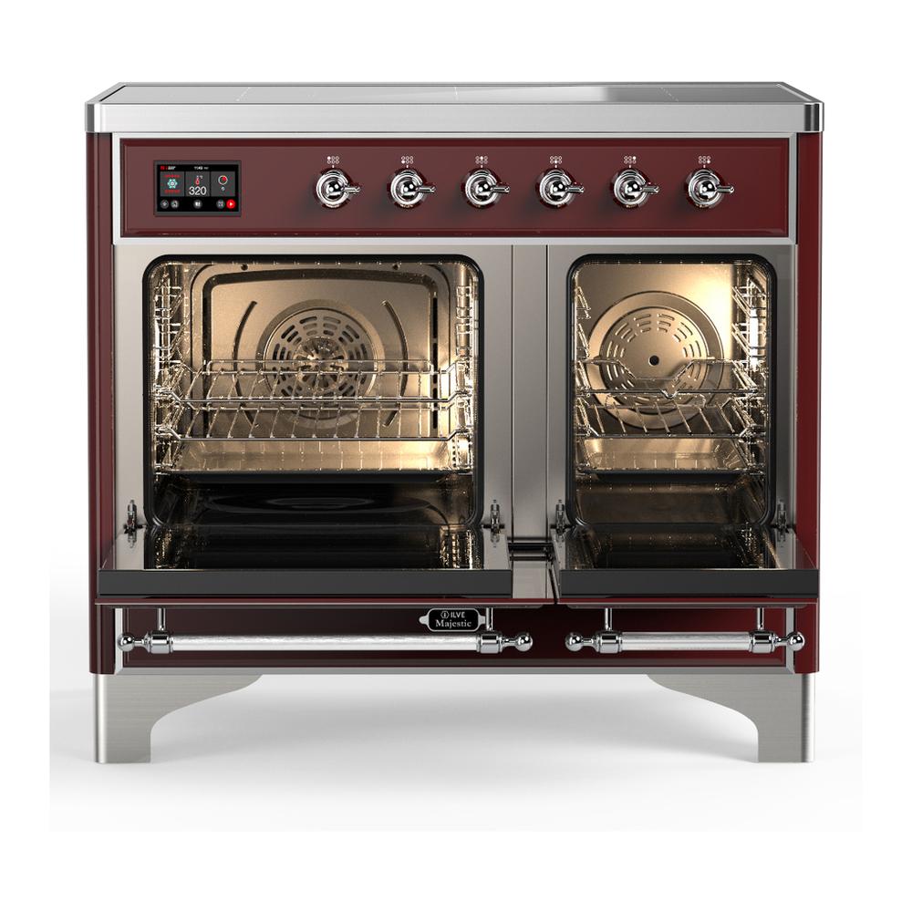 Ilve UMDIB40NR3BUC Ilve Umdib40Nr3Buc Majestic Iii 40 Inch Induction Range With 6 Elements, 3.82 Cu. Ft. Total Oven Capacity (Triple Glass Door, Burgundy, Chrome)