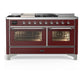 Ilve UM60FSNR3BUC Ilve Um60Fsnr3Buc Majestic Iii 60 Inch Dual Fuel Range With 7 Burners, Griddle And French Top, Dual Function Burner With Up To 25,000 Btu (Natural Gas, Triple Glass Door, Burgundy, Chrome)