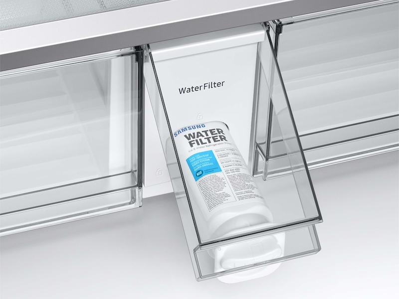 Samsung RF23BB8900QK Bespoke Counter Depth 4-Door French Door Refrigerator (23 Cu. Ft.) - In Charcoal Glass Top And Family Hub™ Panels With Stainless Steel Middle And Bottom Panels