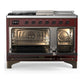 Ilve UM48FSQNR3BUB Ilve Um48Fsqnr3Bub Majestic Iii 48 Inch Dual Fuel Range With 5 Black Brass Burners, Griddle And French Top, Dual Function Burner Up To 25,000 Btu (Natural Gas, Solid Door, Burgundy, Burnished)