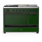 Ilve UM48FSQNR3EGB Ilve Um48Fsqnr3Egb Majestic Iii 48 Inch Dual Fuel Range With 5 Black Brass Burners, Griddle And French Top, Dual Function Burner Up To 25,000 Btu (Natural Gas, Solid Door, Emerald Green, Burnished)