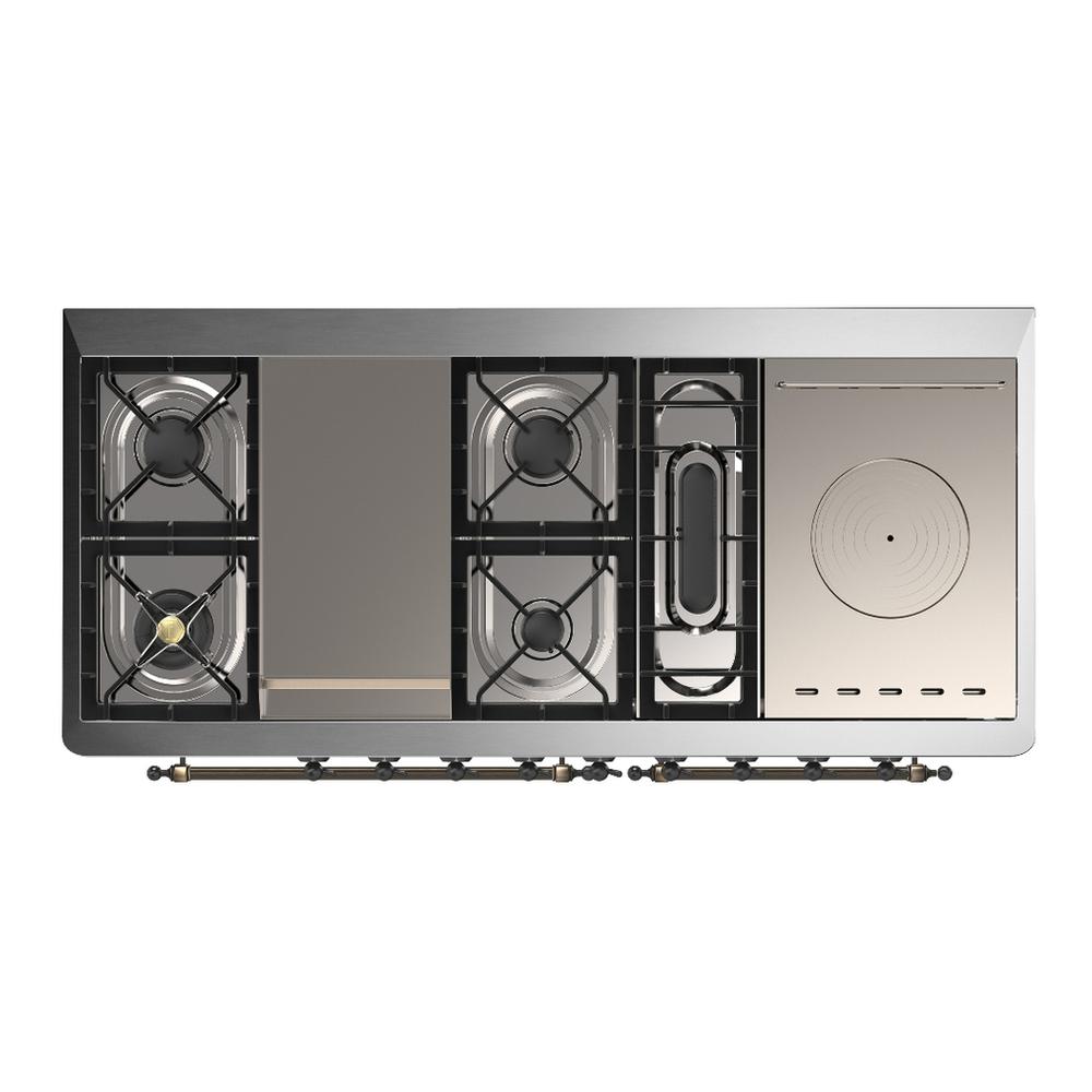 Ilve UM60FSQNR3SSB Ilve Um60Fsqnr3Ssb Majestic Iii 60 Inch Dual Fuel Range With 7 Burners, Griddle And French Top, Dual Function Burner With Up To 25,000 Btu (Natural Gas, Solid Door, Stainless Steel, Burnished)