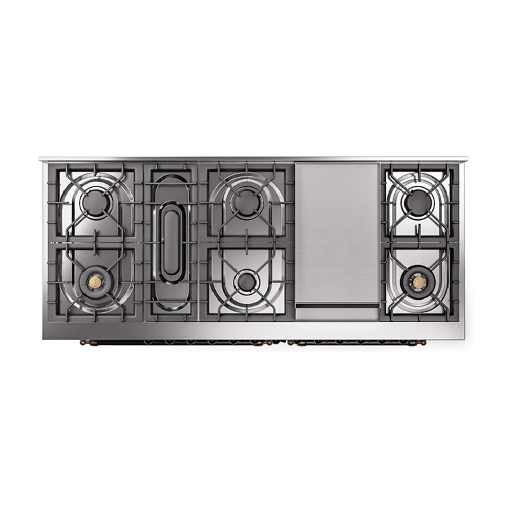 Ilve UN60FQNMPAWBLP Ilve Un60Fqnmpawblp Nostalgie Ii Noblesse 60" Dual Fuel Range (9 Sealed Burners + Griddle, Liquid Propane, Solid Door, Antique White, Burnished)