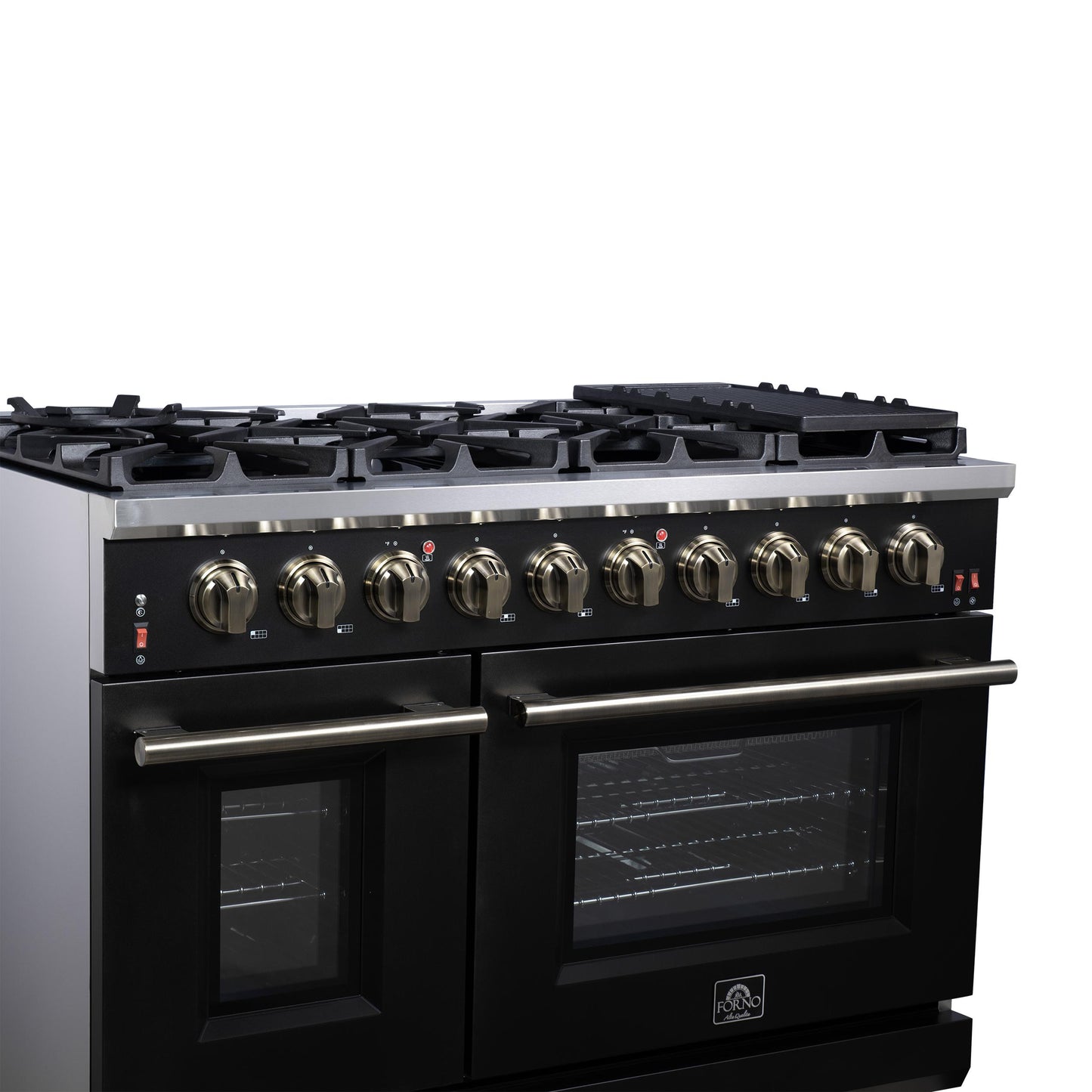 Forno FFSGS623948BLK Forno Massimo 48-Inch Black Freestanding Gas Range, 8 Burners, True Convection Oven