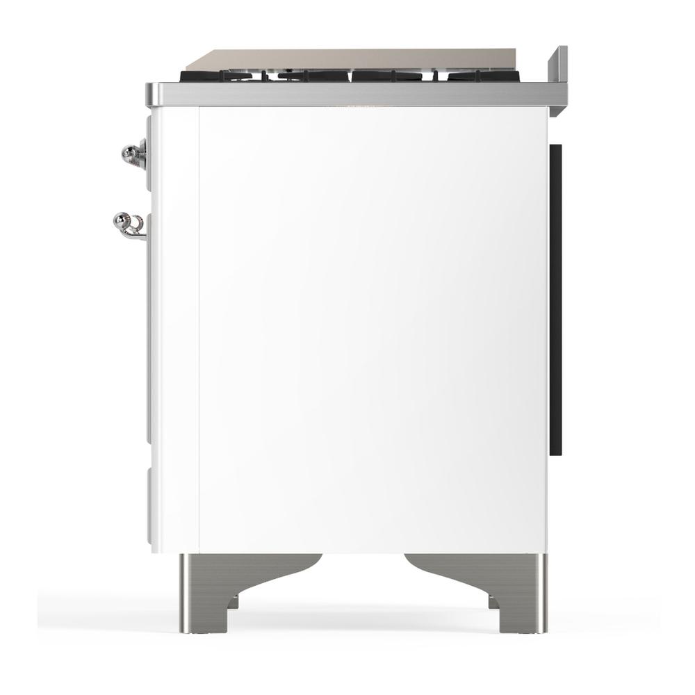 Ilve UM60FSQNR3WHC Ilve Um60Fsqnr3Whc Majestic Iii 60 Inch Dual Fuel Range With 7 Burners, Griddle And French Top, Dual Function Burner With Up To 25,000 Btu (Natural Gas, Solid Door, White, Chrome)