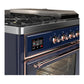 Ilve UM48FSNR3MBP Ilve Um48Fsnr3Mbp Majestic Iii 48 Inch Dual Fuel Range With 5 Black Brass Burners, Griddle And French Top, Dual Function Burner Up To 25,000 Btu (Natural Gas, Triple Glass Door, Midnight Blue, Copper)