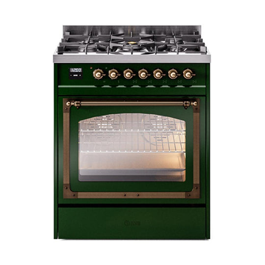 Ilve UN30NMPEGB Ilve Un30Nmpegb Nostalgie Ii Noblesse 30" Dual Fuel Range (Natural Gas, Triple Glass Door, Emerald Green, Burnished)