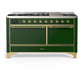 Ilve UM60FQNR3EGG Ilve Um60Fqnr3Egg Majestic Iii 60 Inch Dual Fuel Range With 9 Burners And Griddle, Dual Function Burner Up To 25,000 Btu (Natural Gas, Solid Door, Emerald Green, Brass)