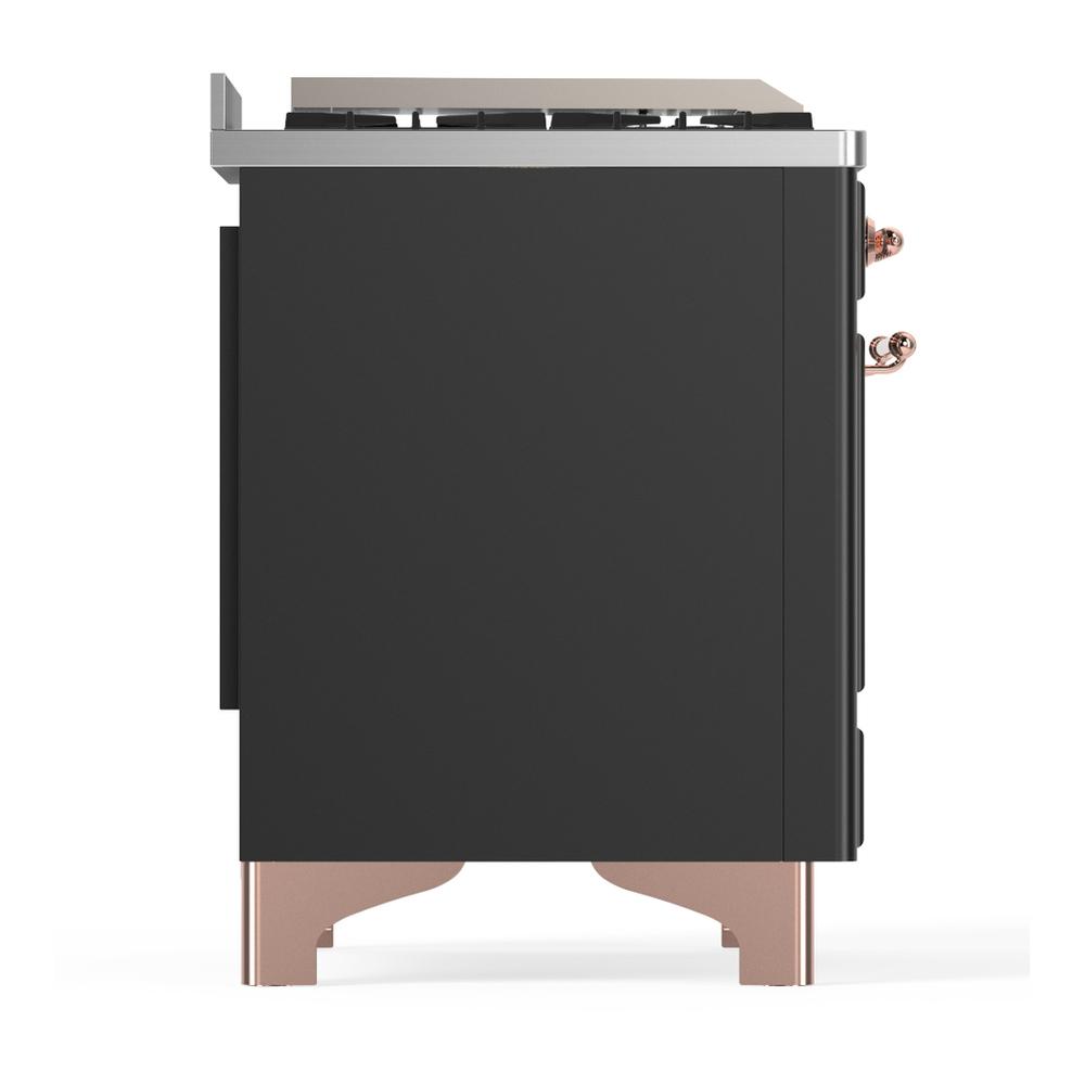 Ilve UM36FNR3MGP Ilve Um36Fnr3Mgp Majestic Iii 36 Inch Dual Fuel Range With 6 Black Brass Burners And Griddle, Dual Function Burner Up To 25,000 Btu (Triple Glass Door, Graphite Matte, Copper, Natural Gas)