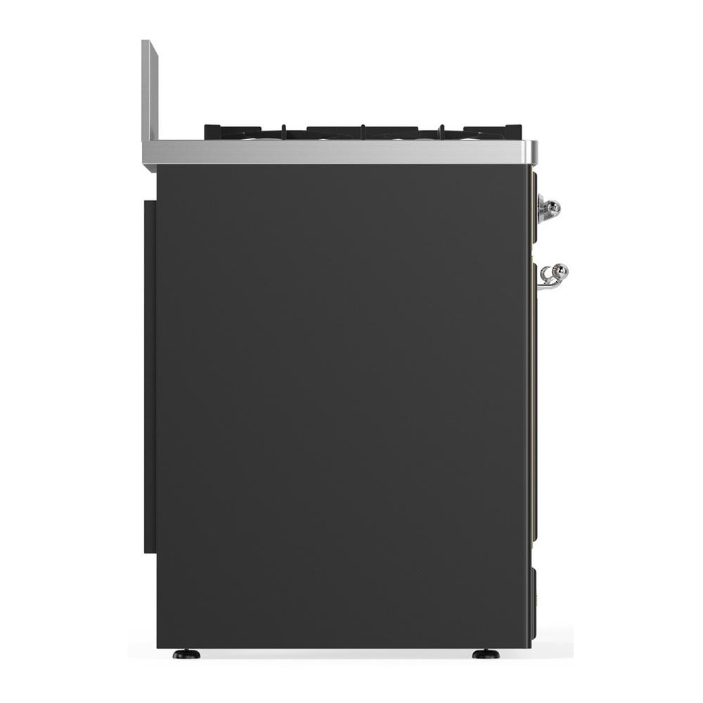 Ilve UM30QNR3MGC Ilve Um30Qnr3Mgc Majestic Iii 30 Inch Dual Fuel Range With 5 Black Brass Burners, Dual Function Burner Up To 25,000 Btu (Natural Gas, Solid Door, Graphite Matte, Chrome)