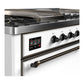 Ilve UM60FSQNR3WHB Ilve Um60Fsqnr3Whb Majestic Iii 60 Inch Dual Fuel Range With 7 Burners, Griddle And French Top, Dual Function Burner With Up To 25,000 Btu (Natural Gas, Solid Door, White, Burnished)