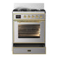Ilve UM30NR3SSG Ilve Um30Nr3Ssg Majestic Iii 30 Inch Dual Fuel Range With 5 Black Brass Burners, Dual Function Burner Up To 25,000 Btu (Natural Gas, Triple Glass Door, Stainless Steel, Brass)