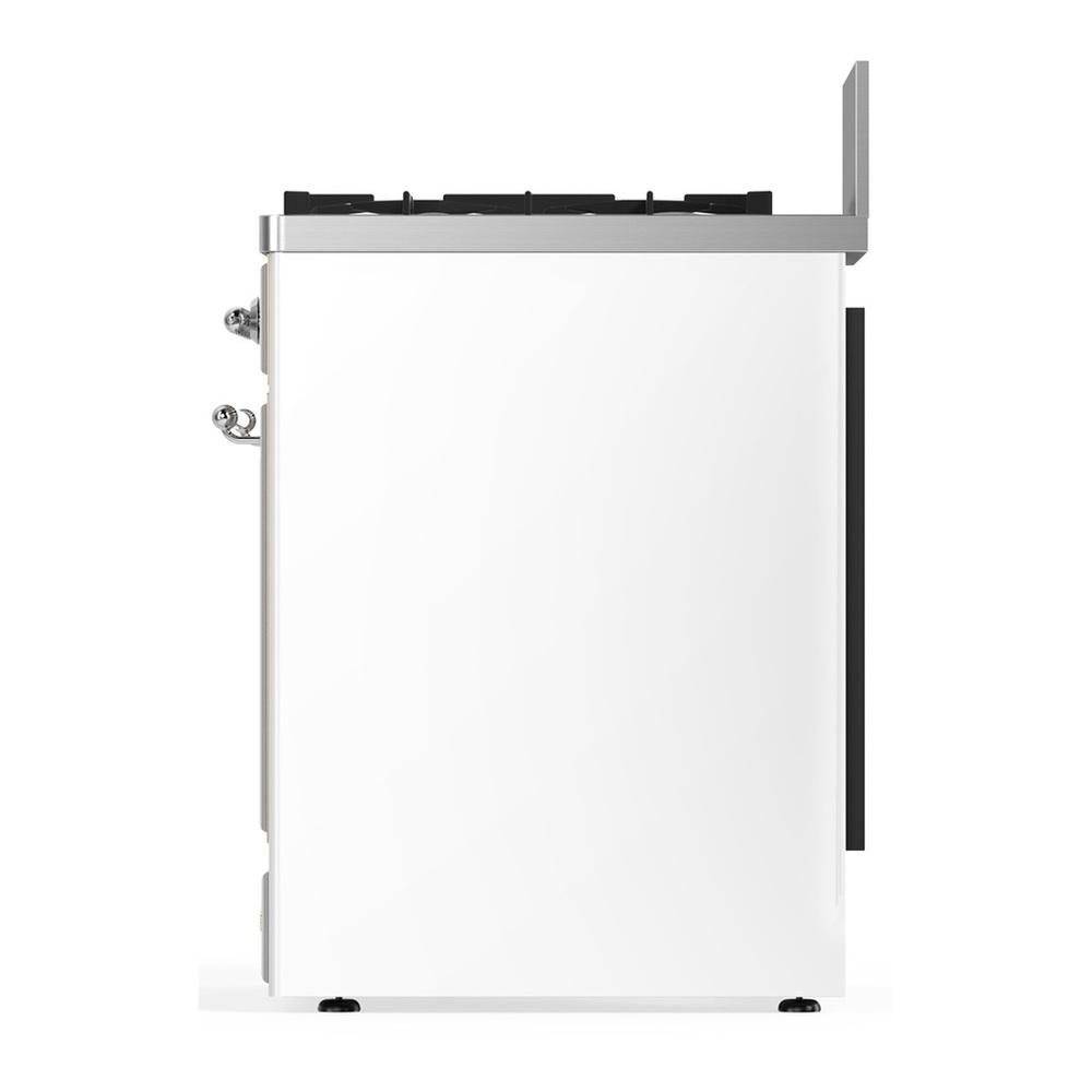 Ilve UM30NR3WHC Ilve Um30Nr3Whc Majestic Iii 30 Inch Dual Fuel Range With 5 Black Brass Burners, Dual Function Burner Up To 25,000 Btu (Natural Gas, Triple Glass Door, White, Chrome)