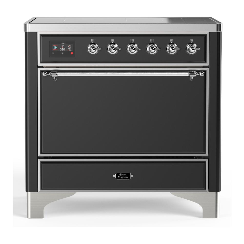 Ilve UMIB36QNR3MGC Ilve Umib36Qnr3Mgc Majestic Iii 36 Inch Induction Range With 6 Elements, 3.5 Cu. Ft. Total Oven Capacity (Solid Door, Graphite Matte, Chrome)