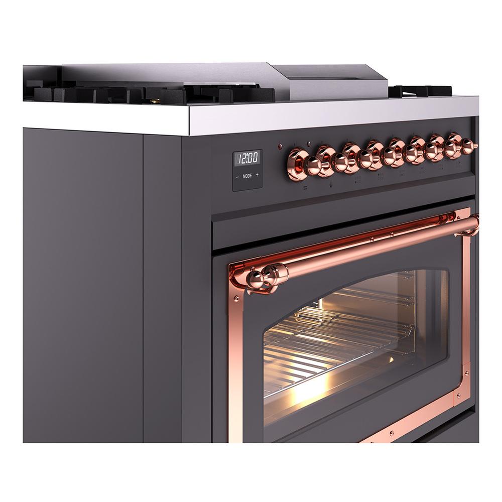 Ilve UN36FNMPMGPLP Ilve Un36Fnmpmgplp Nostalgie Ii Noblesse 36" Dual Fuel Range (Liquid Propane, Triple Glass Door, Graphite Matte, Copper)