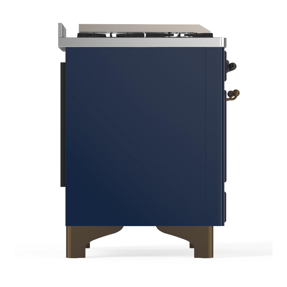 Ilve UM48FQNR3MBBLP Ilve Um48Fqnr3Mbblp Majestic Iii 48 Inch Dual Fuel Range With 8 Burners And Griddle, Dual Function Burner Up To 25,000 Btu (Liquid Propane, Solid Door, Midnight Blue, Burnished)