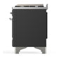 Ilve UM60FSQNR3MGC Ilve Um60Fsqnr3Mgc Majestic Iii 60 Inch Dual Fuel Range With 7 Burners, Griddle And French Top, Dual Function Burner With Up To 25,000 Btu (Natural Gas, Solid Door, Graphite Matte, Chrome)