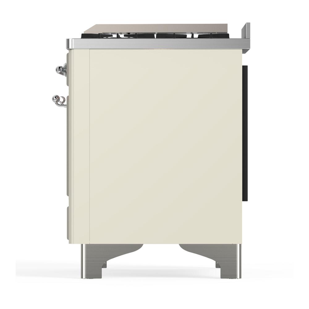 Ilve UM36FNR3AWC Ilve Um36Fnr3Awc Majestic Iii 36 Inch Dual Fuel Range With 6 Black Brass Burners And Griddle, Dual Function Burner Up To 25,000 Btu (Triple Glass Door, Antique White, Chrome, Natural Gas)