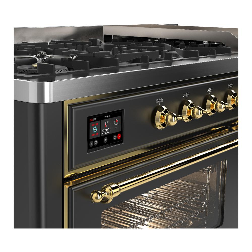 Ilve UM60FNR3MGGLP Ilve Um60Fnr3Mgglp Majestic Iii 60 Inch Dual Fuel Range With 9 Burners And Griddle, Dual Function Burner Up To 25,000 Btu (Liquid Propane, Triple Glass Door, Graphite Matte, Brass)