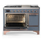 Ilve UM48FQNR3BGPLP Ilve Um48Fqnr3Bgplp Majestic Iii 48 Inch Dual Fuel Range With 8 Burners And Griddle, Dual Function Burner Up To 25,000 Btu (Liquid Propane, Solid Door, Blue Grey, Copper)