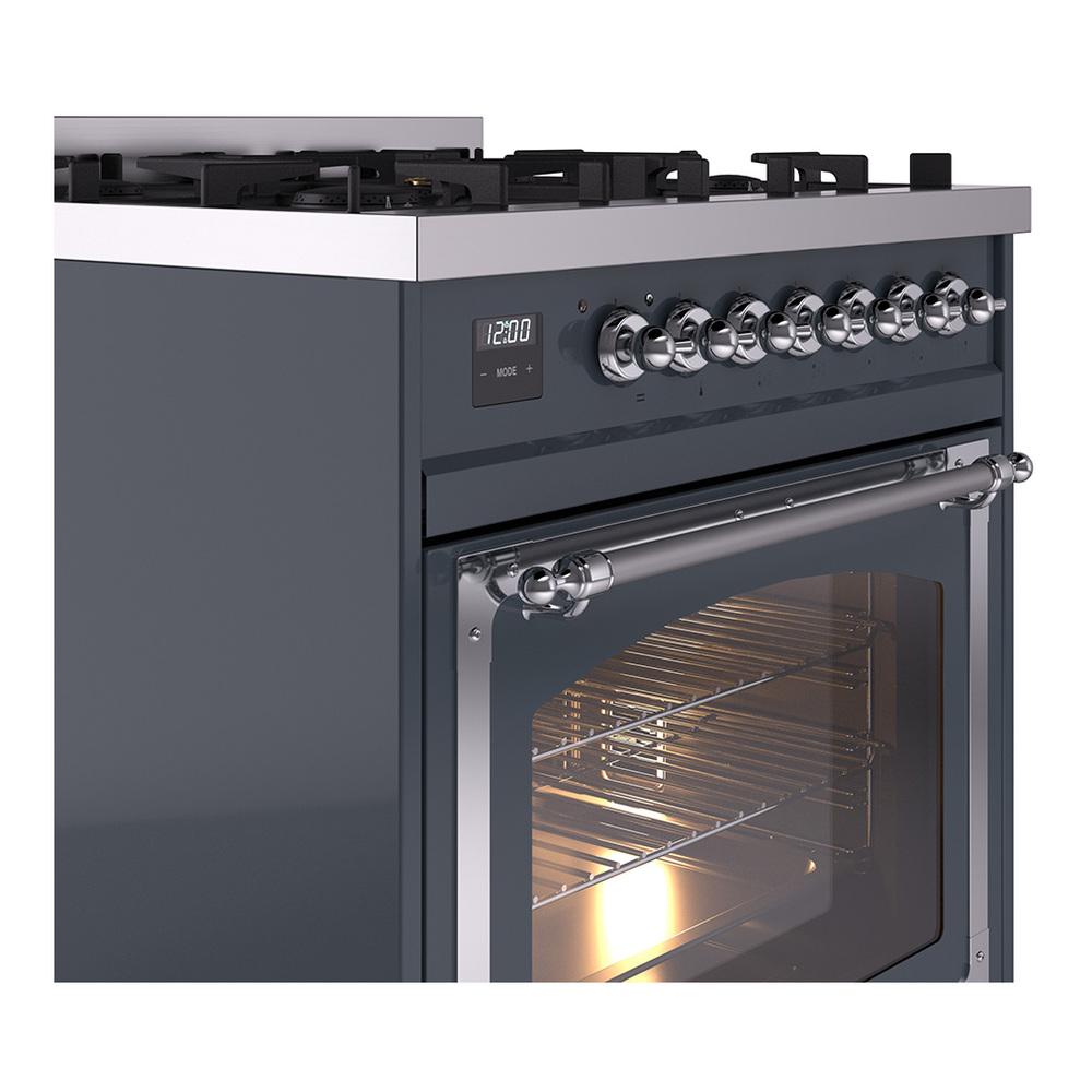 Ilve UN30NMPBGCLP Ilve Un30Nmpbgclp Nostalgie Ii Noblesse 30" Dual Fuel Range (Liquid Propane, Triple Glass Door, Blue Grey, Chrome)
