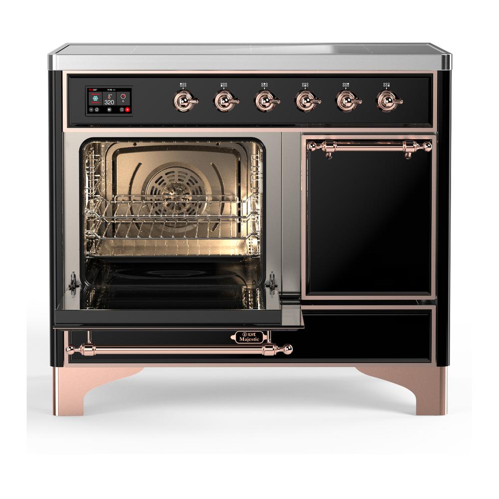 Ilve UMDIB40QNR3BKP Ilve Umdib40Qnr3Bkp Majestic Iii 40 Inch Induction Range With 6 Elements, 3.82 Cu. Ft. Total Oven Capacity (Solid Door, Glossy Black, Copper)