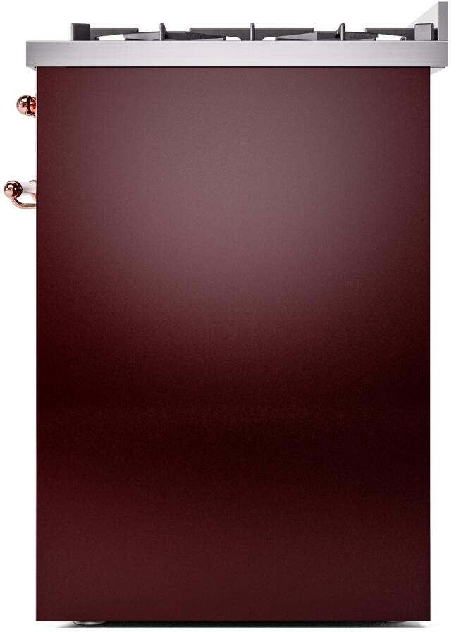 Ilve UP30NMPBUP Nostalgie Ii 30 Inch Dual Fuel Natural Gas Freestanding Range In Burgundy With Copper Trim